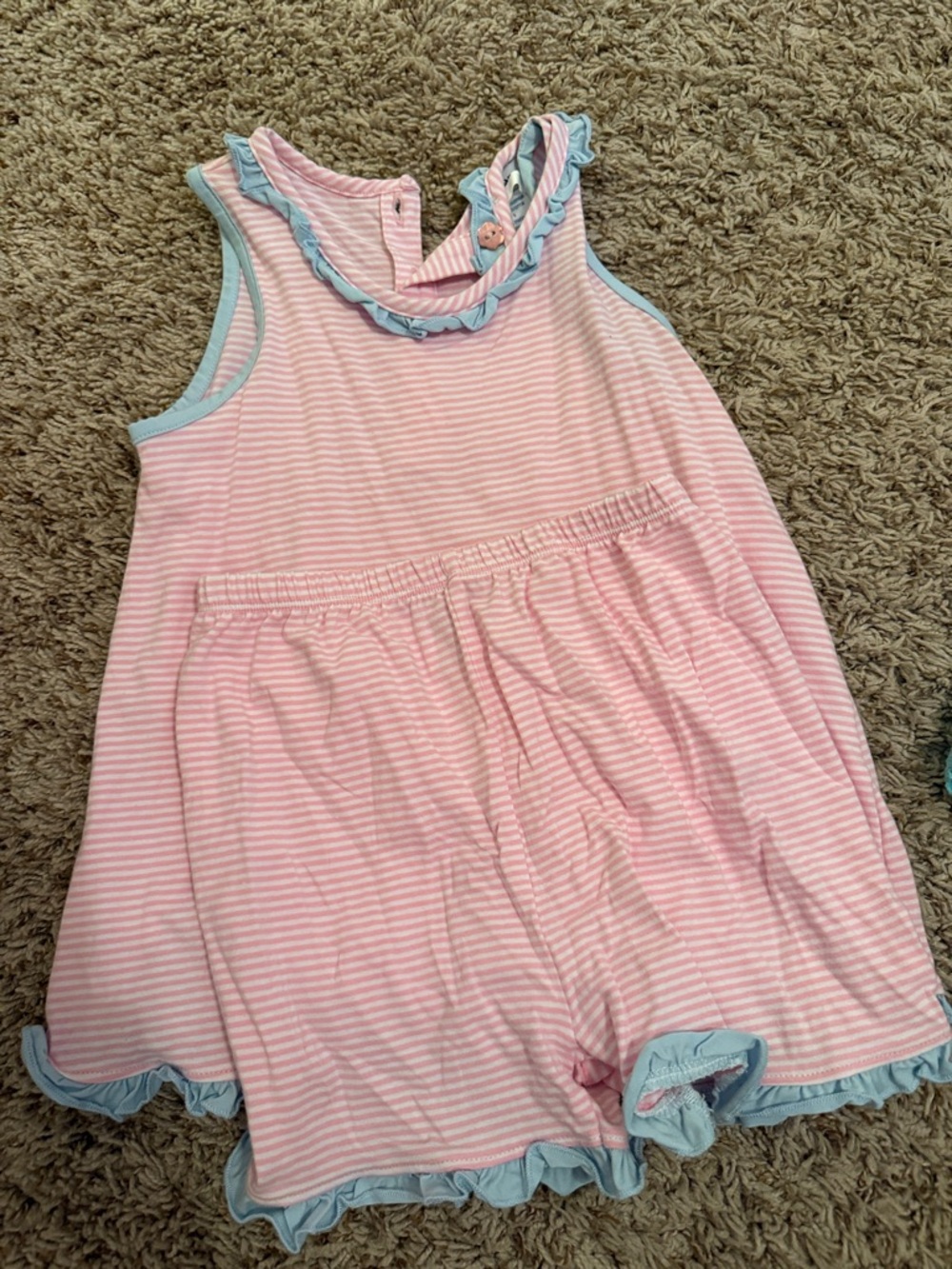 Pink Stripe Girls' Ruffle Trim Pajama Romper